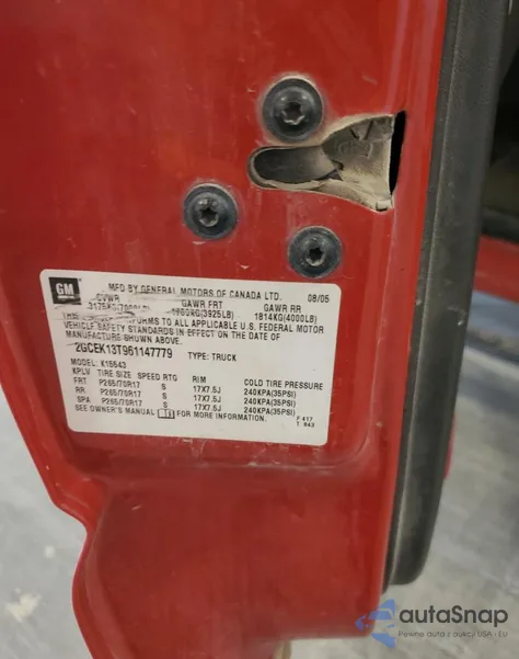 2006 Chevrolet Silverado K1500 from USA, damaged, VIN 2GCEK13T961147779